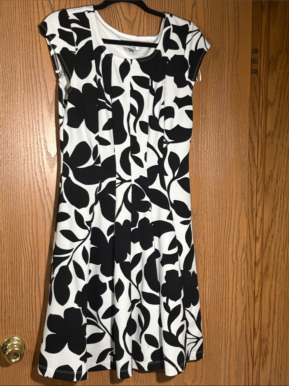 Signature by Robbie Bee Black & White Floral Fit-and-Flare Midi Dress